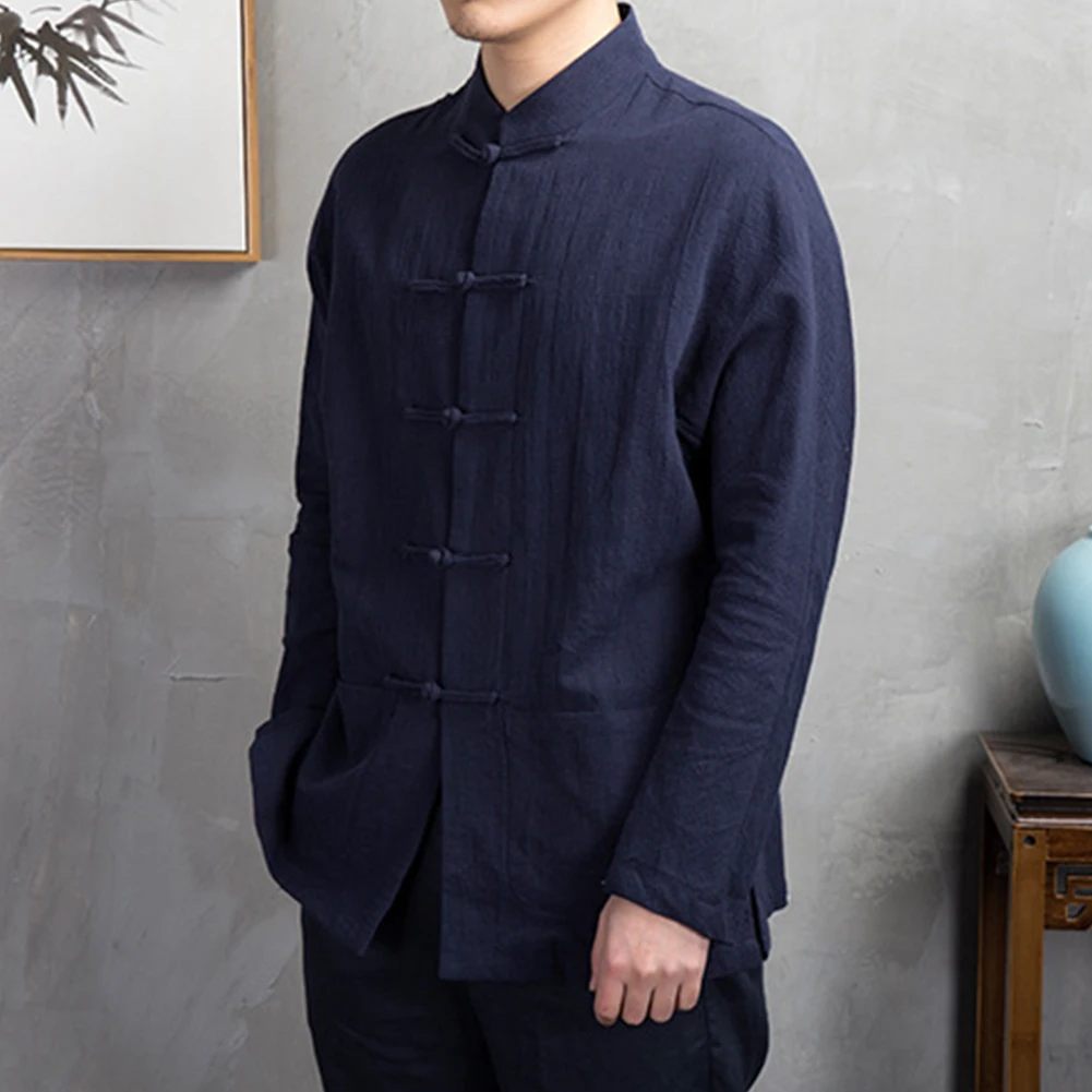 Mens Jacket Mens Tops Shirt Solid Color Tai Chi Coat Blouse Traditional Button Up Uniform Cardigan Chinese Clothing