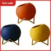 A74P-Small Flower Vase Set Of 3, Modern  Vase For Living Room Decor Yellow Blue Orange Round Vase For Faux Flowers 1
