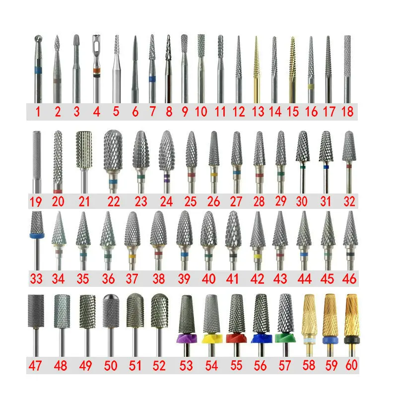 60 Types Nail Drill Bits Tungsten Cabide Nail Cutters Cuticle Clean