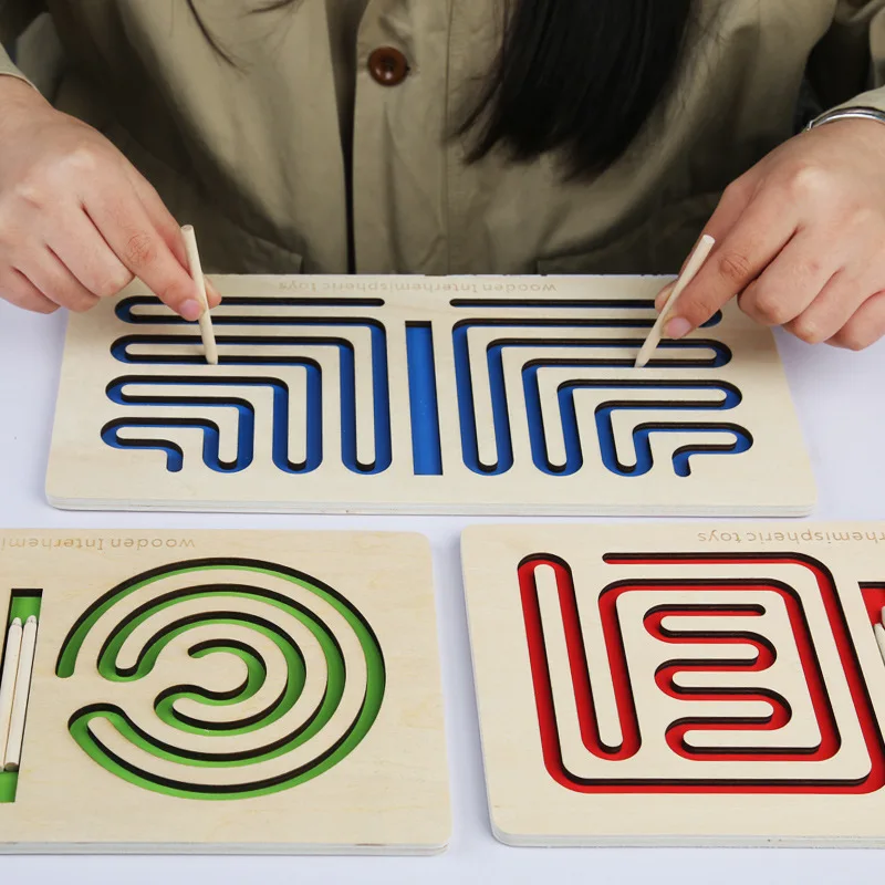 

Wooden Toys IQ Mind Brain Teaser Maze Games Children's Fine Motor Hand-Eye Coordination Training Toy Montessori Challenge Gifts