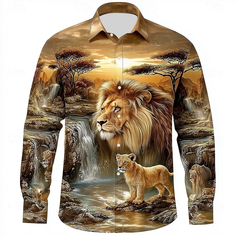 Men’s 3D Lion Print Shirt 4