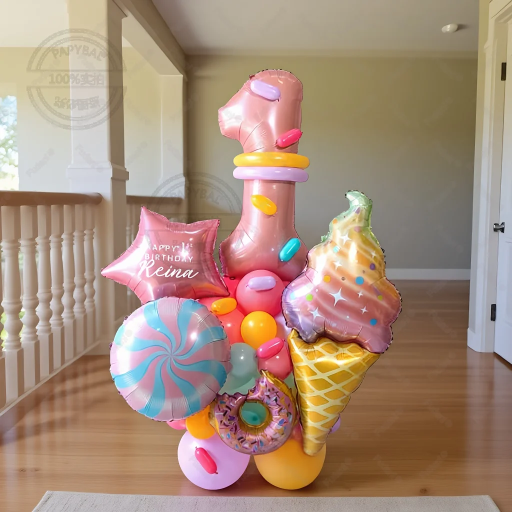 46-teiliges Donut-Folienballon-Set, Frucht- und Eiscreme-Heliumballons, 32 Zoll, für Geburtstagsfeiern und Babypartys