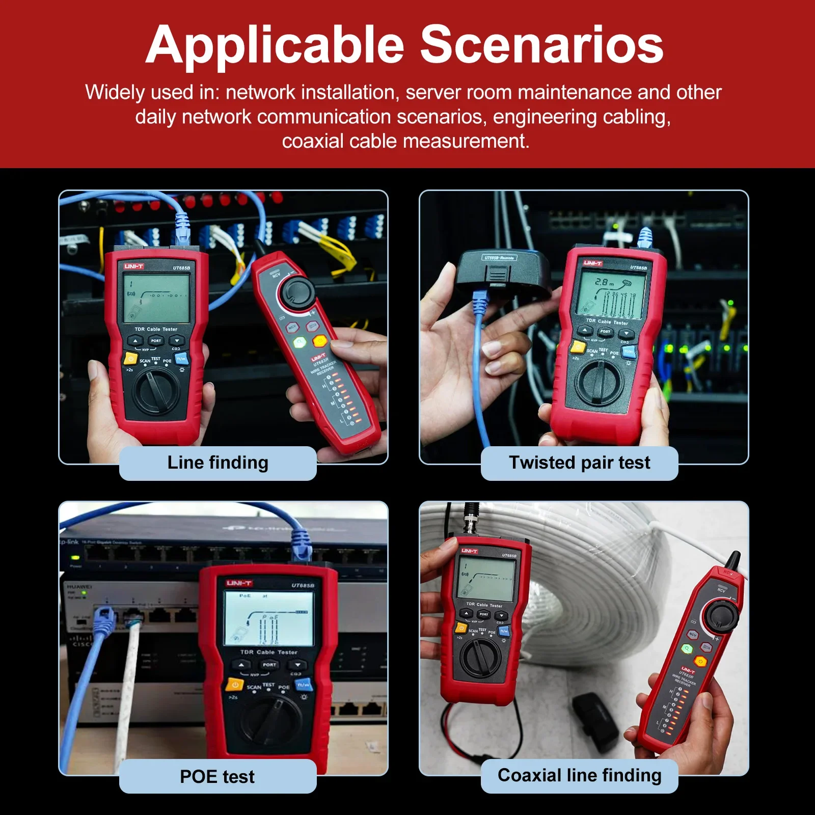 UNI T UT685B KIT Handheld TDR Cable Tester 2.8 Inch LCD POE Network Cable Length Sequence Detector RJ45 RJ11 Plug Adapter