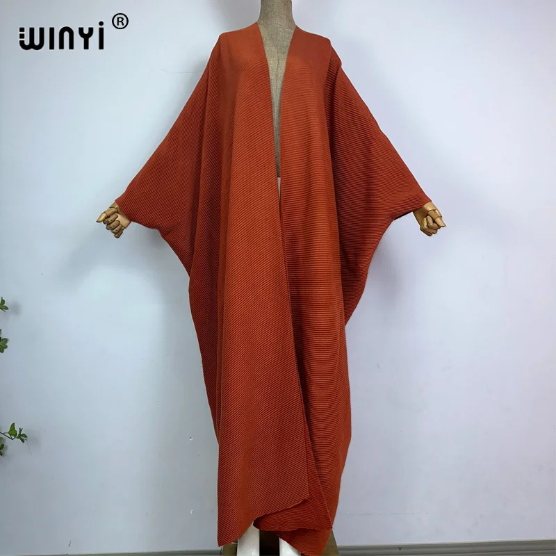 

WINYI winter maxi poncho Pleated dress Beach Wear elegant Africa Cardigan holiday cloak long cardigans for woman loose kimono