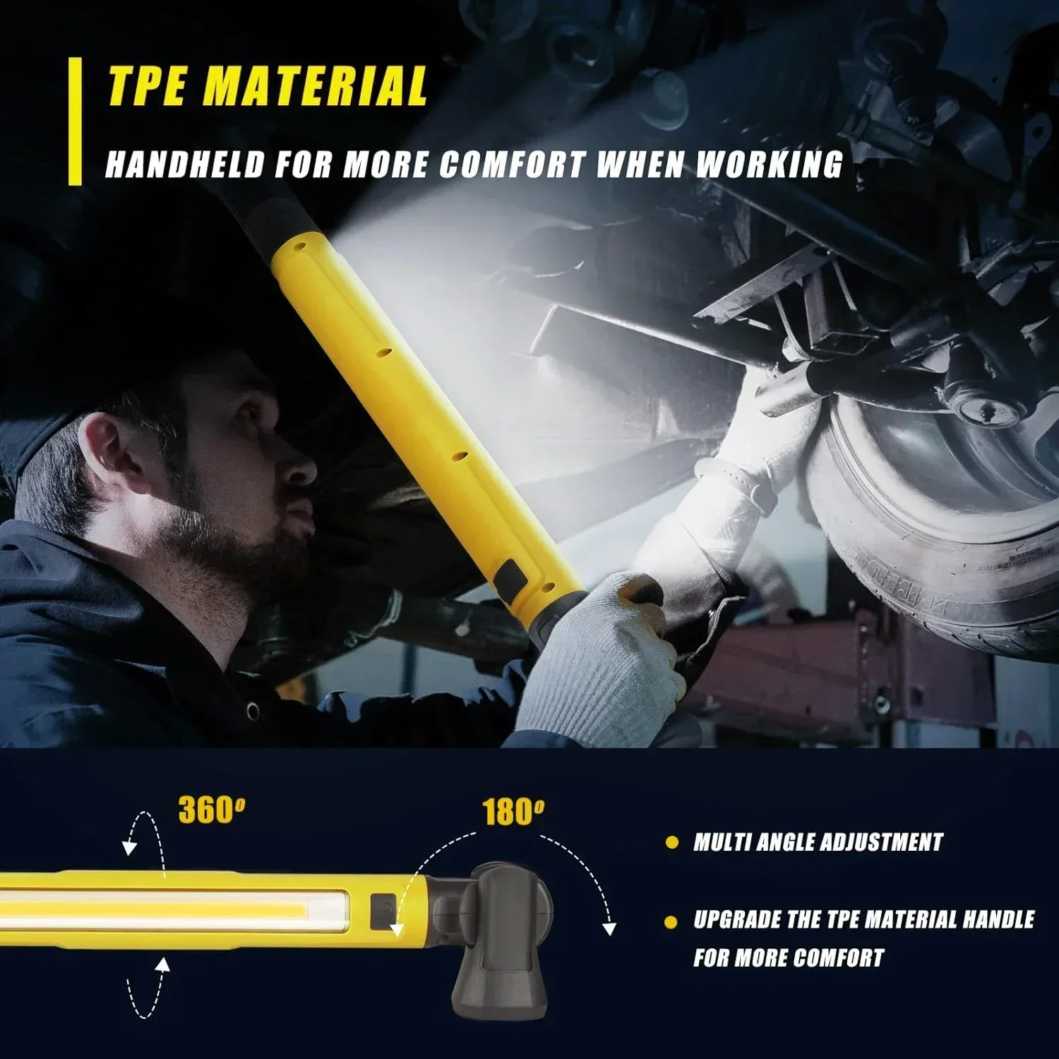 Work light 3000LM USB-C Magnetic 360&deg; Rotating Base Hooks IP65 Waterproof Car Repair Camping Emergency