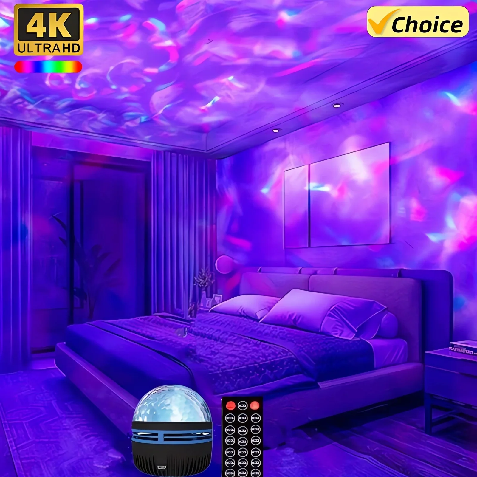 LED Galaxy Projector Aurora 5V Night Light 360&deg; Rotating GB Colorful NightLights with Remote Control for Home Theater Room Deco