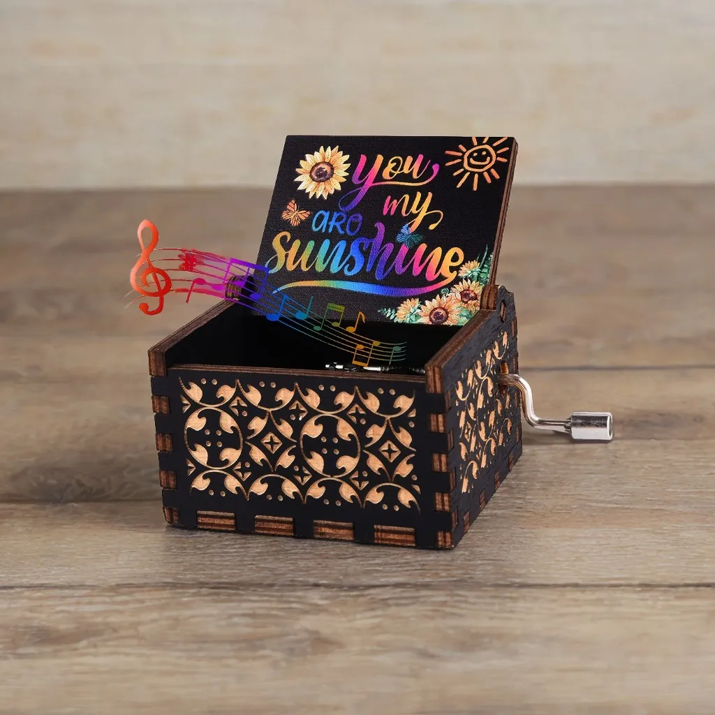 1pc Vintage Engraved Wood Music Box You Are My Sunshine Musical Box Gift For Daughter/Wife/Mother/Friends Mechanism music box