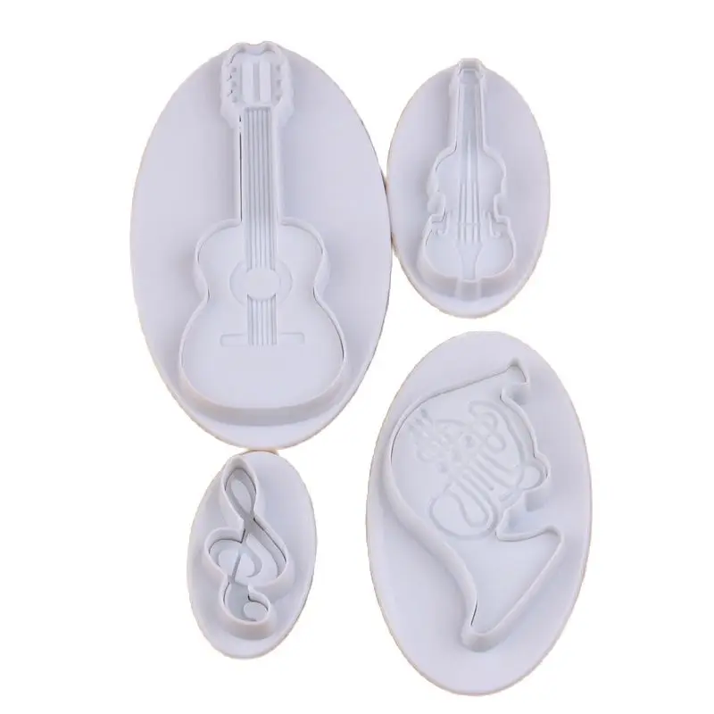 

Free Shipping High Quality 4pcs Plastic Instrument Patterns Cookie Plunger Cutters Pastry DIY Bakery Tools Set HB1042