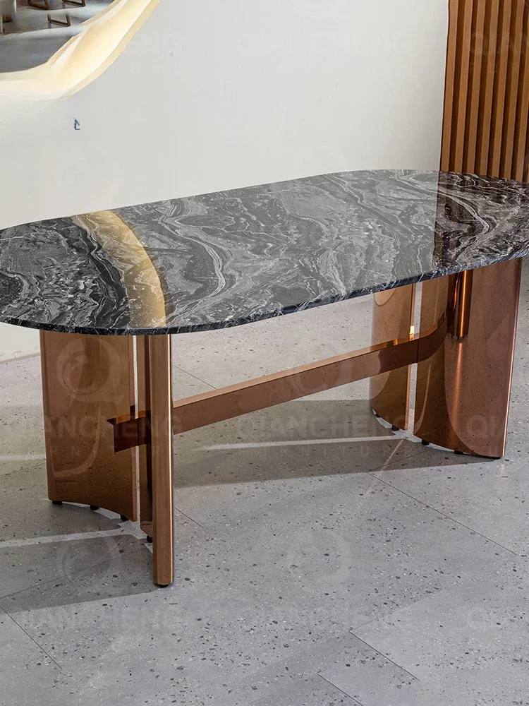 

Dinning table: modern simple light luxury dining table, small apartment, new marble rectangular dining table