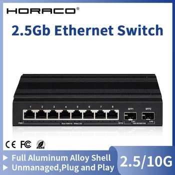 HORACO 2.5G Network Switch 8 Port Ethernet Switch with 2*10G SFP+ Plug and Play Fanless Homelab Switch 1