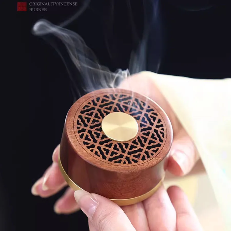 

Vintage Incense Burner Ornament Decoration Copper Oriental Incense Burner Wood Chinese Gift Minimalistic Round Incenso Censer