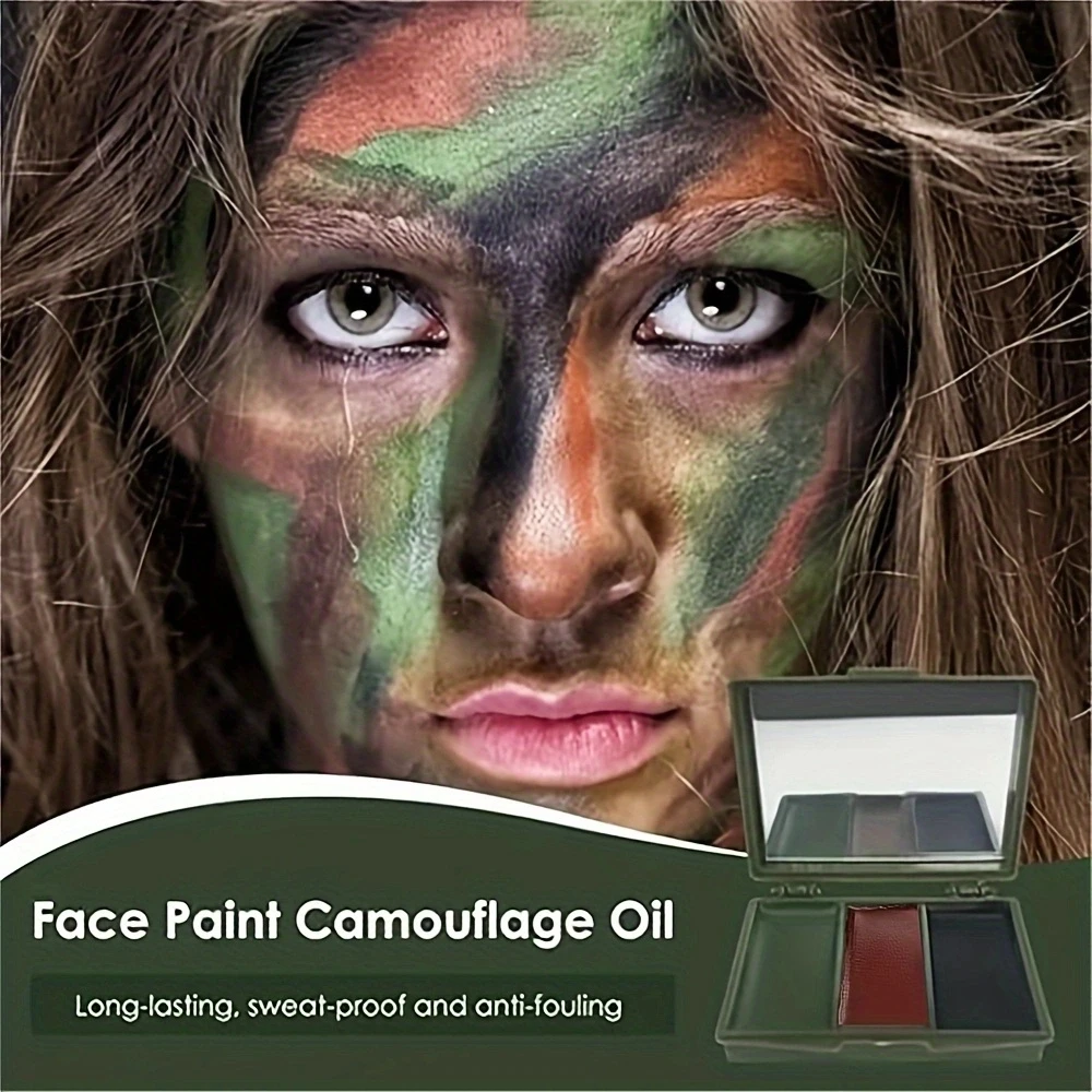 Three-Color Camouflage Facial Painting Kit - Tactical Outdoor Cs Field Equipment, Real Camouflage Makeup Oil for Camouflage and Mixing 3