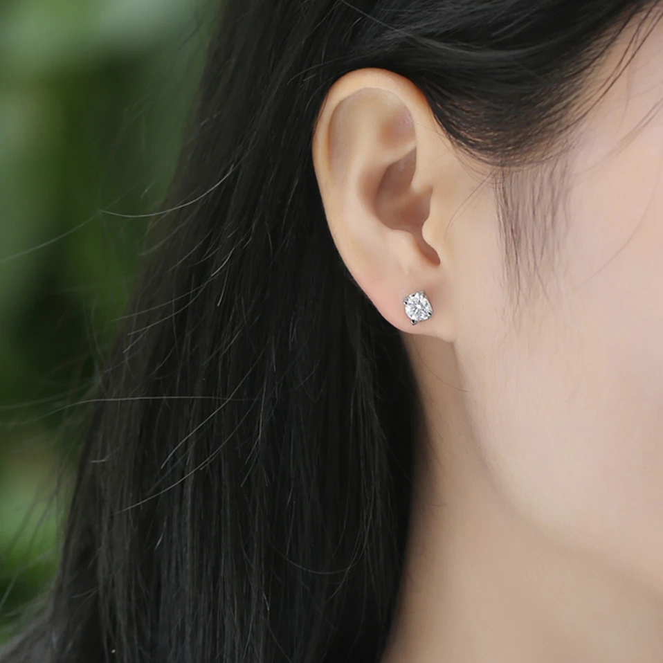 LECLAT Moissanite Stud Earrings Studs White Gold Plated Sterling 925 Silver  D VVS1 Round Cut Diamond Screw for Women Daily