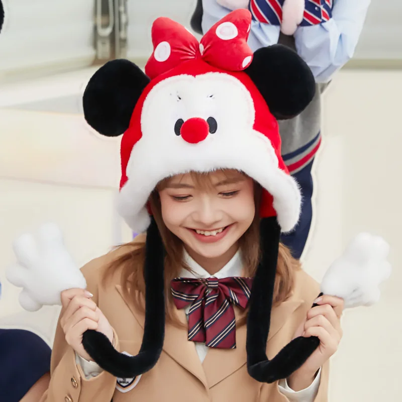 

Disney Anime Minnie Plush Hat Cartoon Winter Skin Friendly Warmth Thickened Hat Outdoor Cold Prevention Ear Protection Cap Gift