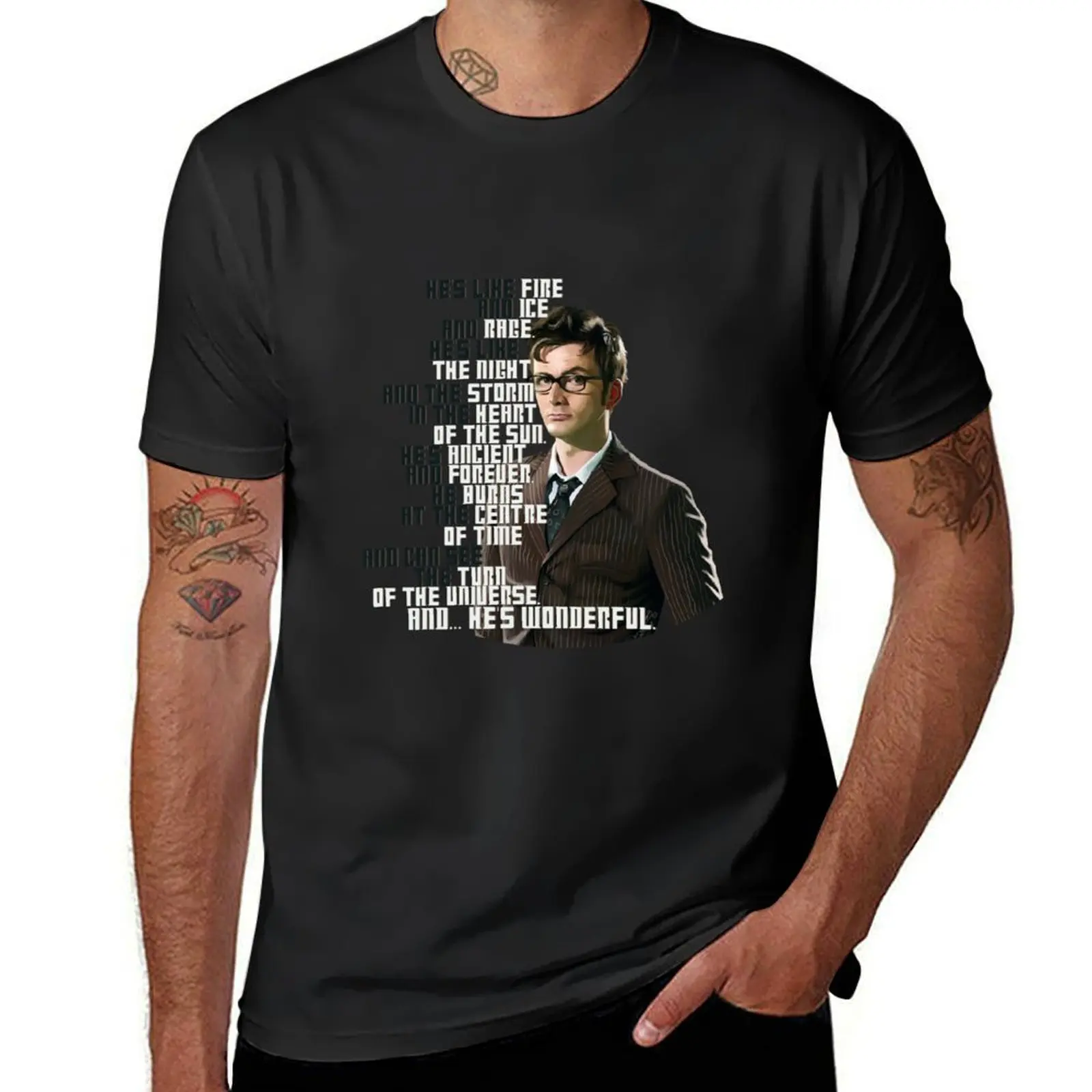 

David Tennant - He's wonderful T-Shirt Short sleeve tee boys whites Blouse mens big and tall t shirts