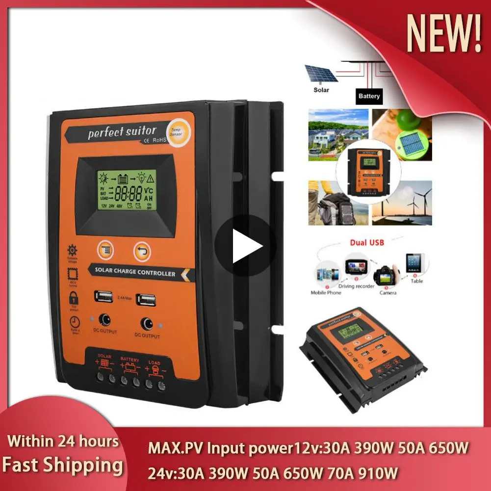 Tbest MPPT Solarladeregler 12V/24V – 30A/50A, Mit LCD-Display, Doppeltem USB Und Intelligentem 3-Stufen-Lademodus