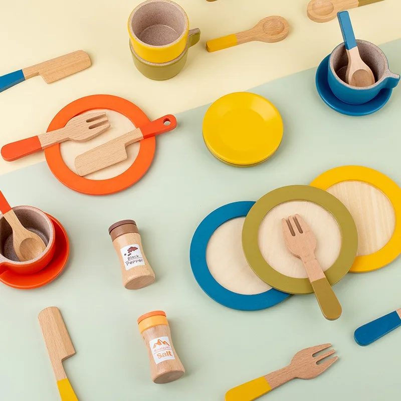 Simulated Wooden Children's Afternoon Tea Set, Playing House Role-playing Toy Tea Set Combination Puzzle and Early Education 2
