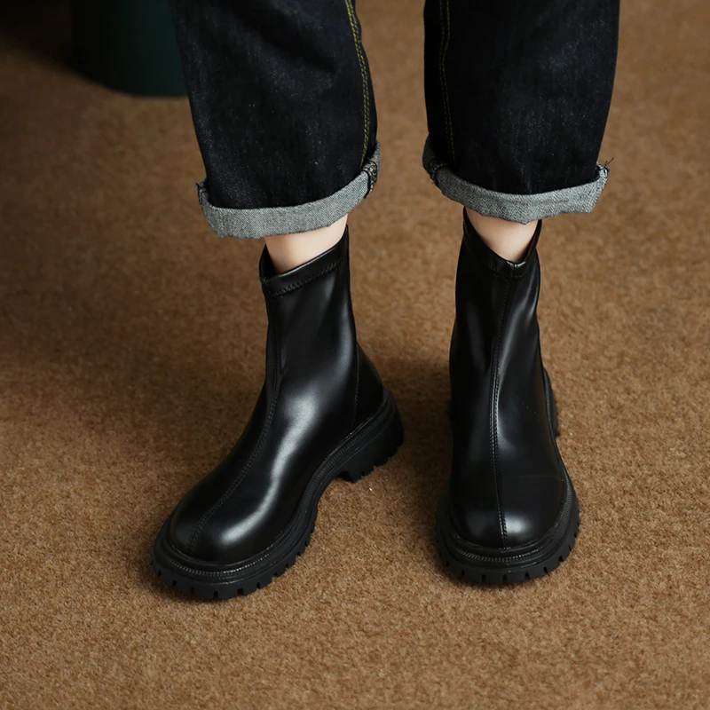 Women's Ankle Boots Mid Boots Thick Sole Soft PU Leather Boots Shoes Women's Fashion Autumn Winter Botas Platform Shoes