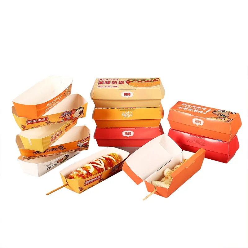 

Customized productcustom disposable korean corn hot dog box lunch dessert drop sandwich paper packaging drawer box for food