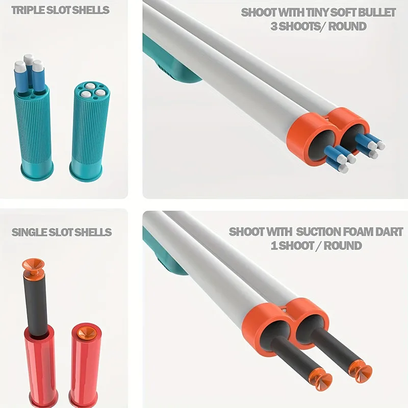 Double Barrel Toy Shotgun-Blue Projectile Soft Shell Gun Manual Launcher Toy Gun (US Stock) 5