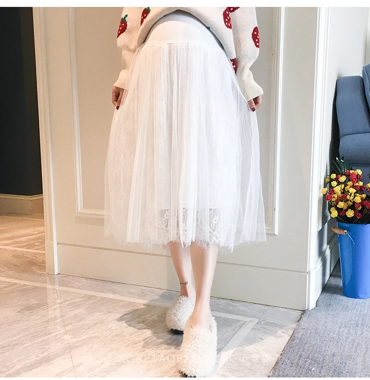 White fairy maternity belly support adjustable lace skirt fashion all-match A-line maternity dress