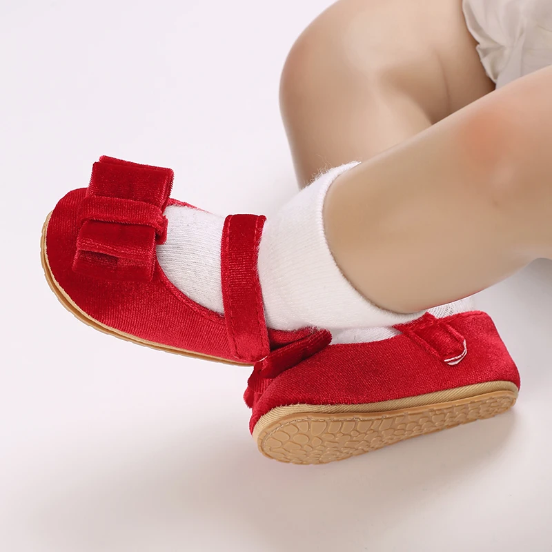 Flache Schuhe für Neugeborene im Frühling und Herbst, niedliche Prinzessinnenschuhe mit Samtschleife, rutschfeste Erstschritt-Schuhe mit weicher Sohle für Mädchen – Detail 18