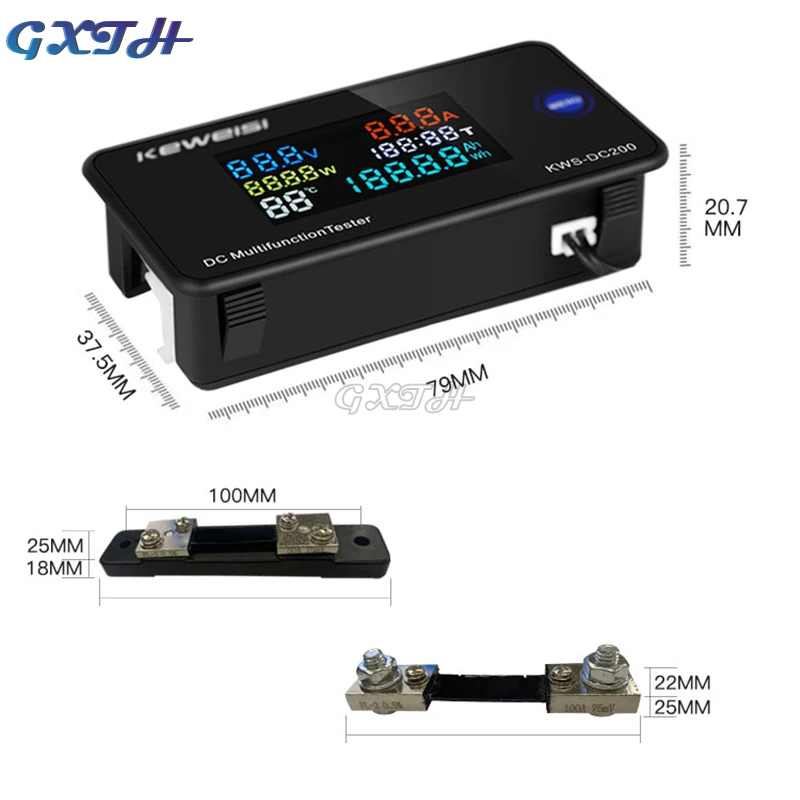 ph measuring device 0-200V 0-100A DC Digital Voltage Ammeter Multifunction Color Screen Electric Vehicle Voltmeter Energy Monitor wind anemometer Measurement & Analysis Tools