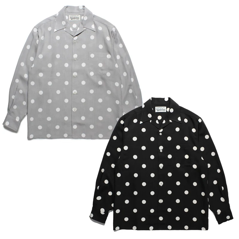 

Black WACKO MARIA Oversized Shirts Men Women Best Quality Hawaiian Long Sleeve Dots Open Collar Shirts