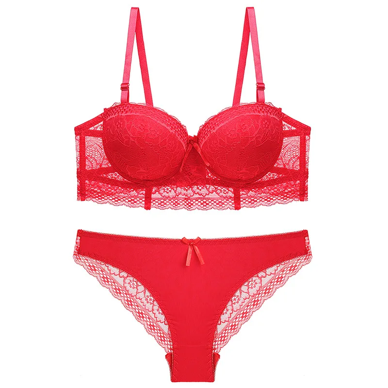 Bralette PantiesLace Underwear Women Set Suits Sexy Female Sets Push Up Lingerie Middle Mold Cup Adjusted red bra and panty sets