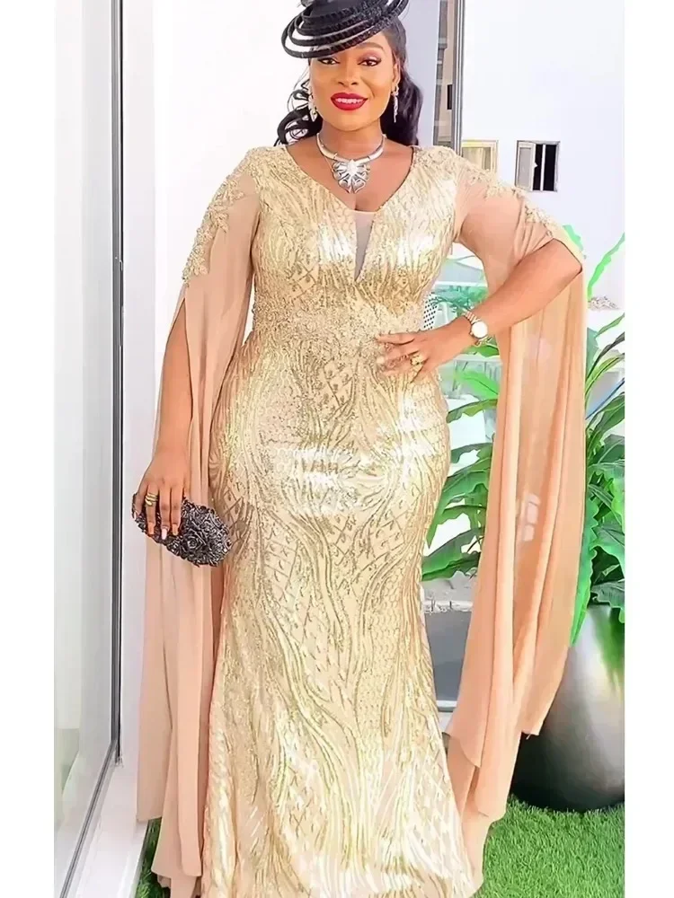 Plus Size African Party Dresses for Women Dashiki Ankara Sequin Wedding Evening Gown Sexy Bodycon Maxi Robe Africa Clothing 2023 main image 1