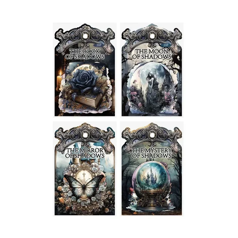 20Pcs Stickers Shadow Mirror Dark Gothic Retro Collage Supplies floral base paper Package Handbook Scrapbook 139*99mm