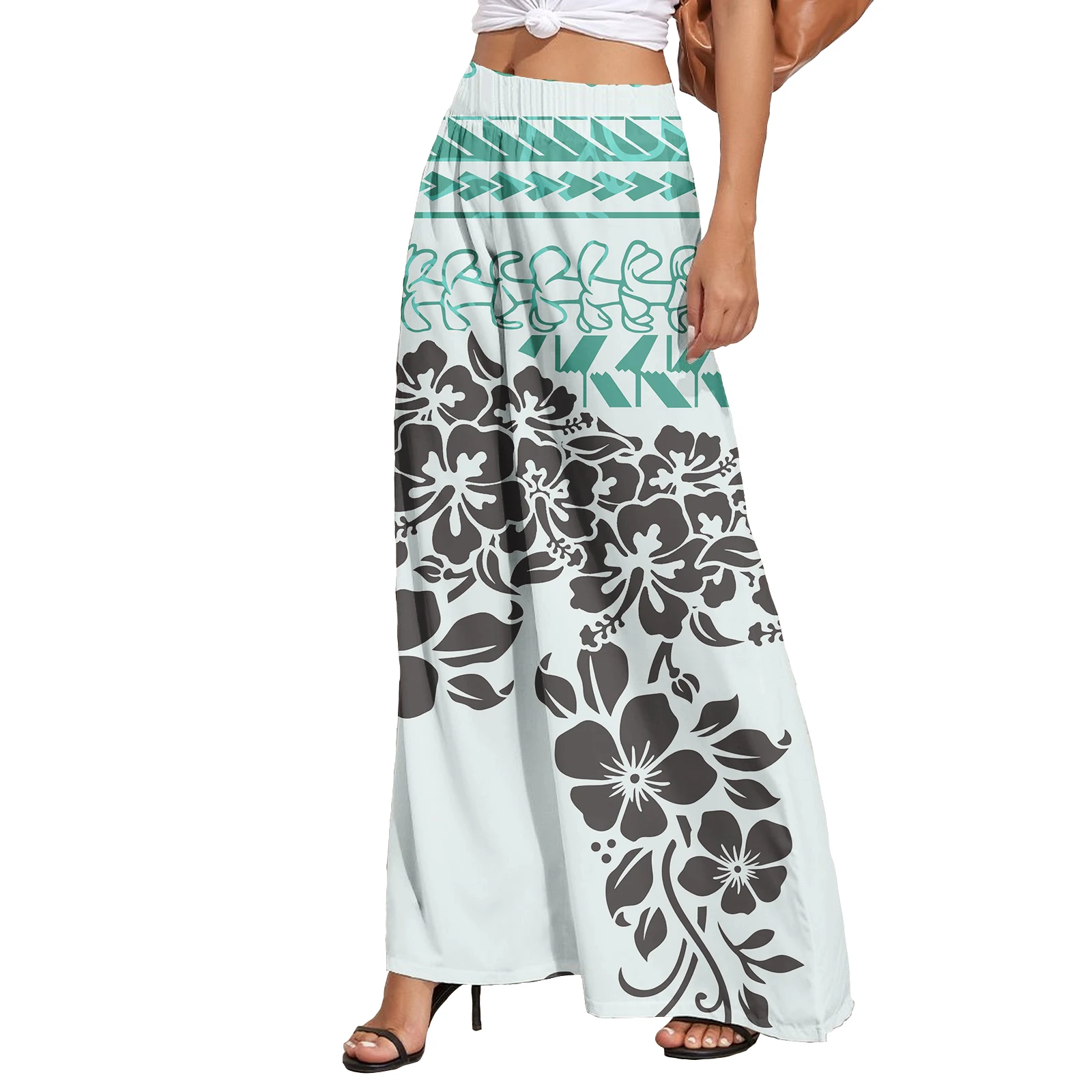 Polynesian Women Plus Size Baggy Pants Fashionable Printed Women's Pants Casual Wide-Leg Beach with Pocket