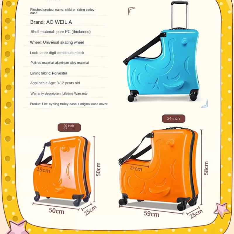 Cute Pony Cartoon Children Rolling Luggage Spinner Suitcase Wheels Students Multifunction Trolley Kids Travel Bag images - 6