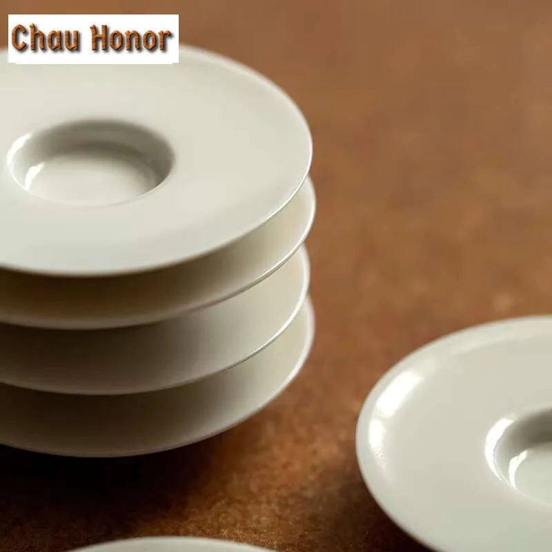 2pc/set Handamde Apricot White Glazed Coasters Non-slip Cup Mats for Coffee Cups Heat Insulation Placemats Cha Supplies Craft