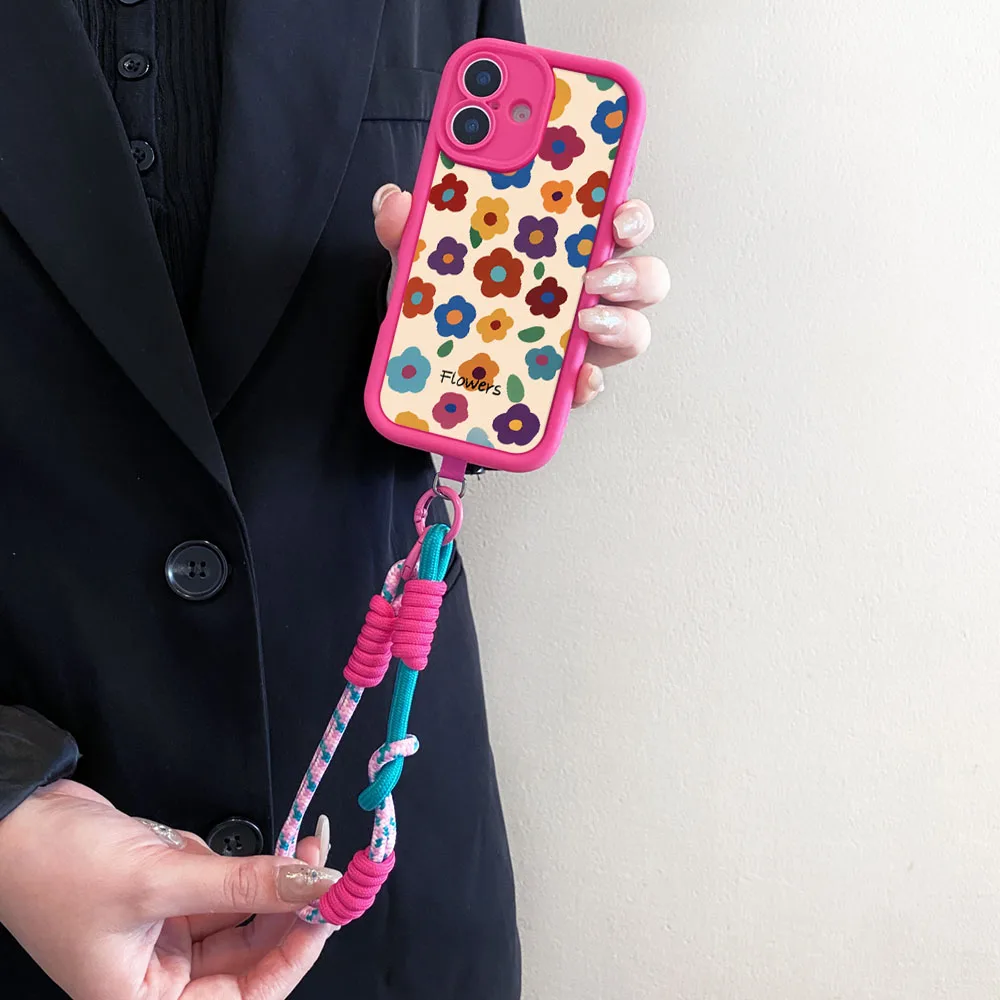 Floral Wrist Chain Crossbody Lanyard Phone Case