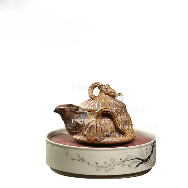 190ml Yixing Purple Clay Teapot Original Ore Section Mud Creative Frog Lotus Seed Hand-held Kung Fu Tea Set Chinese Tea Kettle