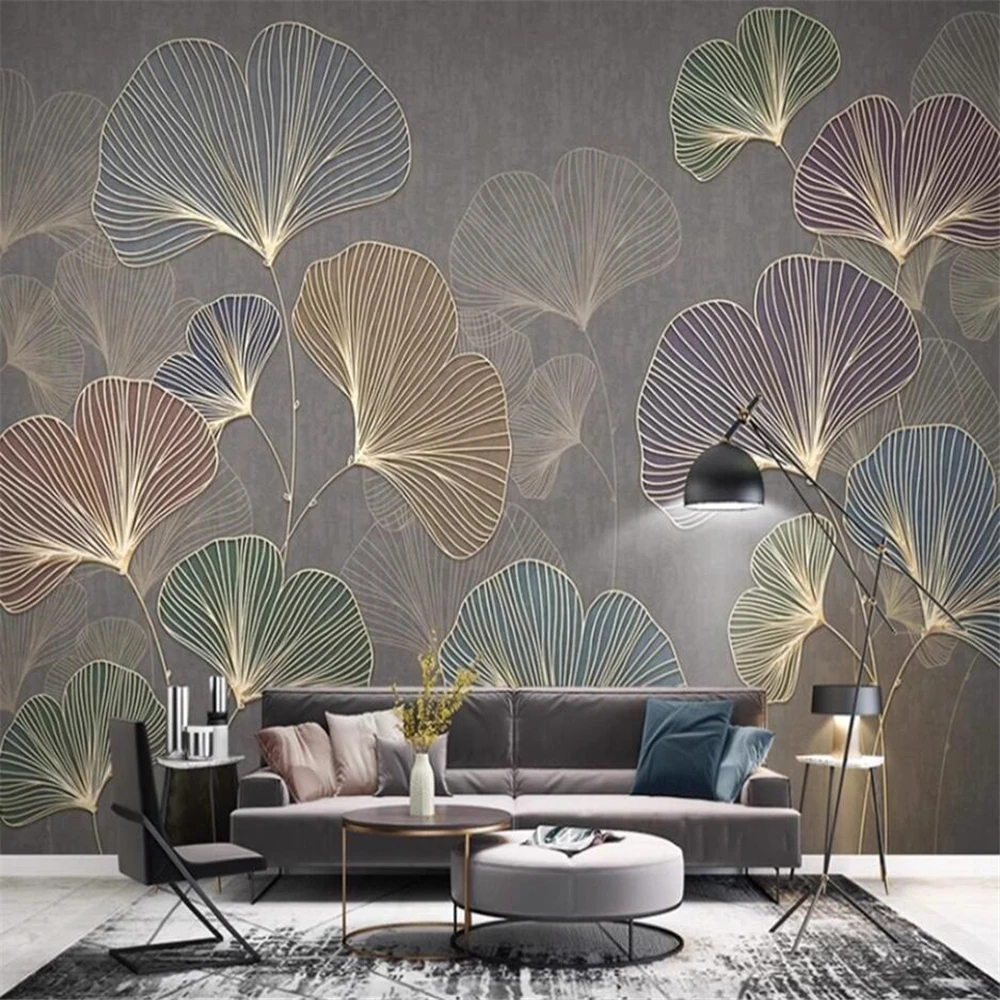 personalizado vintage ginkgo folha papel de parede 01