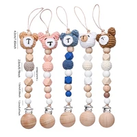 2Pcs Baby Nipple Chain Care Toy Baby Beech Wood Pacifier Clip  Cartoon Animal Felt Ball Beaded Dummy Holder Chain For Anti-drop 2