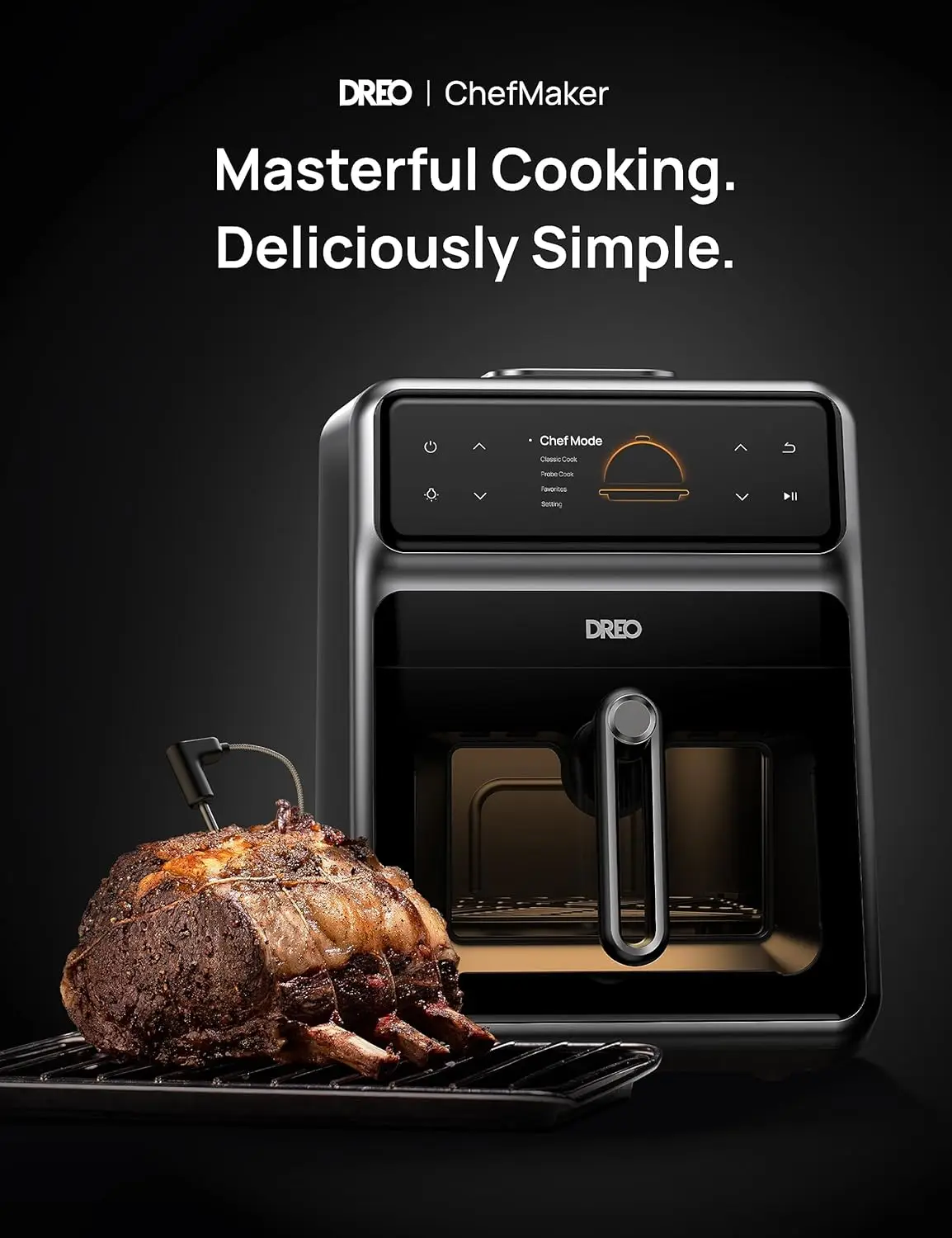 Dreo ChefMaker Combi Fryer, Cook like a pro with just the press of a button, Smart Air Fryer Cooker with Cook probe, Water Atomi