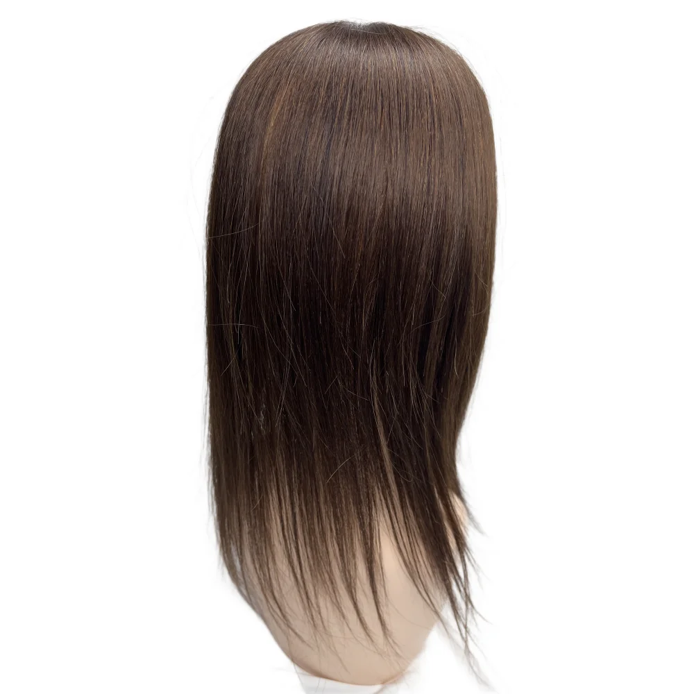 Dark Brown Silk Base Real Human Hair Toppers Clip In Hair Pieces Natural Straight Cover White Loss For Women Remy