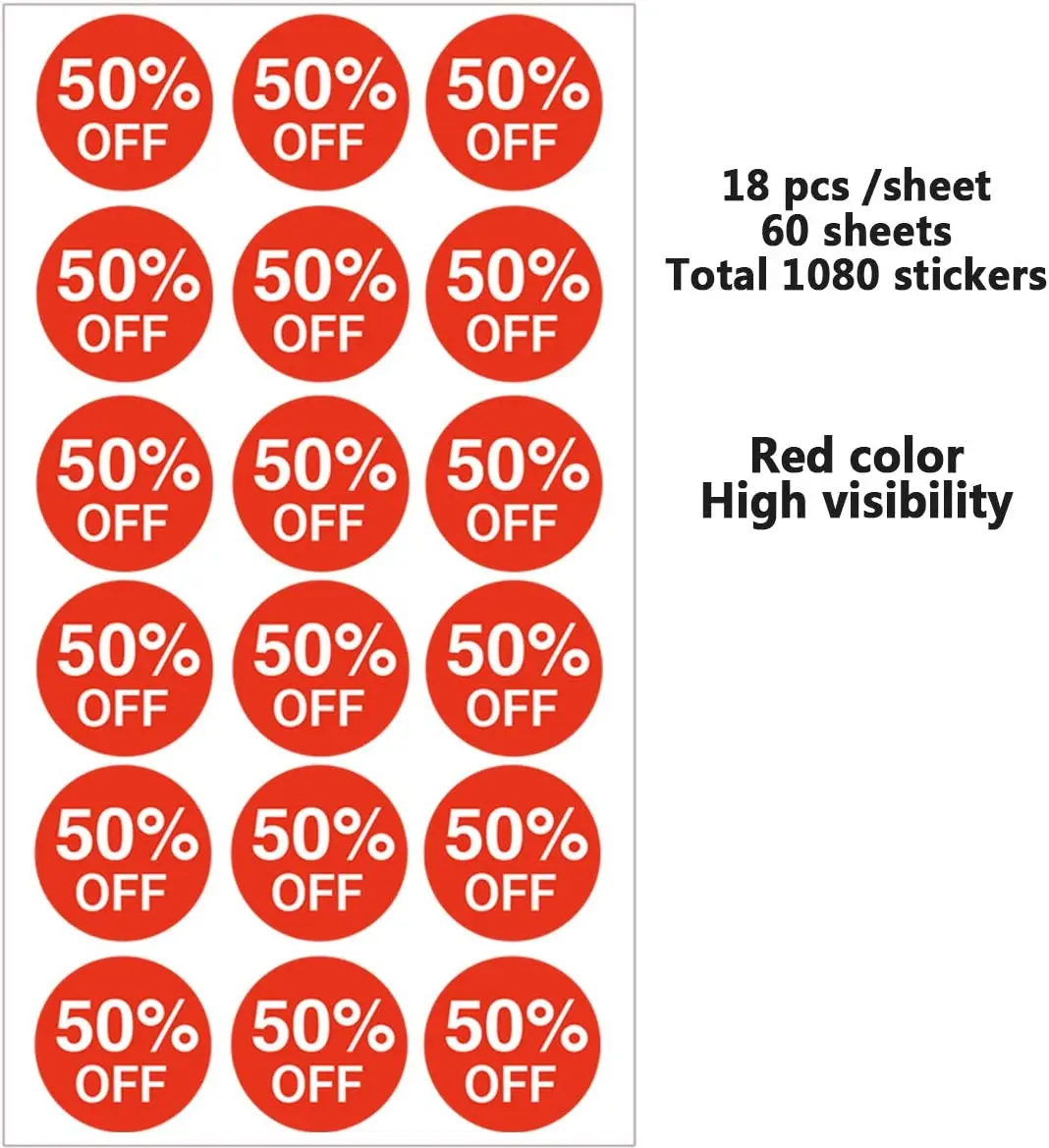 50 Percent Off Stickers,Price Stickers for Retail Store 3/4 Inch