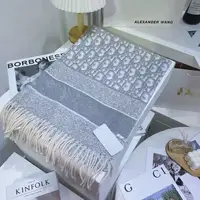 Autumn Winter New Style D Letter Wool Scarf Women's Large Brand Cashmere Fringed Double-Sided Shawl Warm Neck Warmer