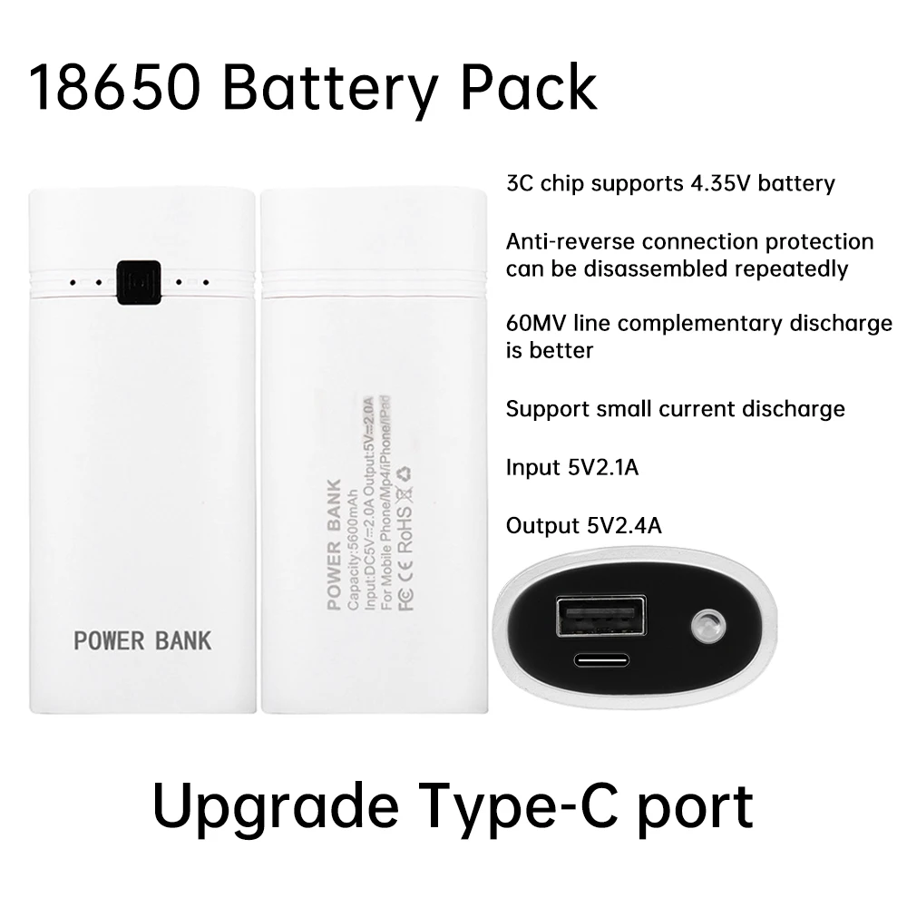 TYPE-C Port 2-Section Solderless Mobile Power Supply Housing 18650 Mobile Power Supply Sleeve Material
