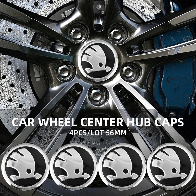 4Pcs 자동차 휠 허브 센터 캡 스티커 림 배지 커버 Skoda Octavia Fabia Rapid Superb Yeti Enyaq Kodiaq Kamiq Karoq Scala