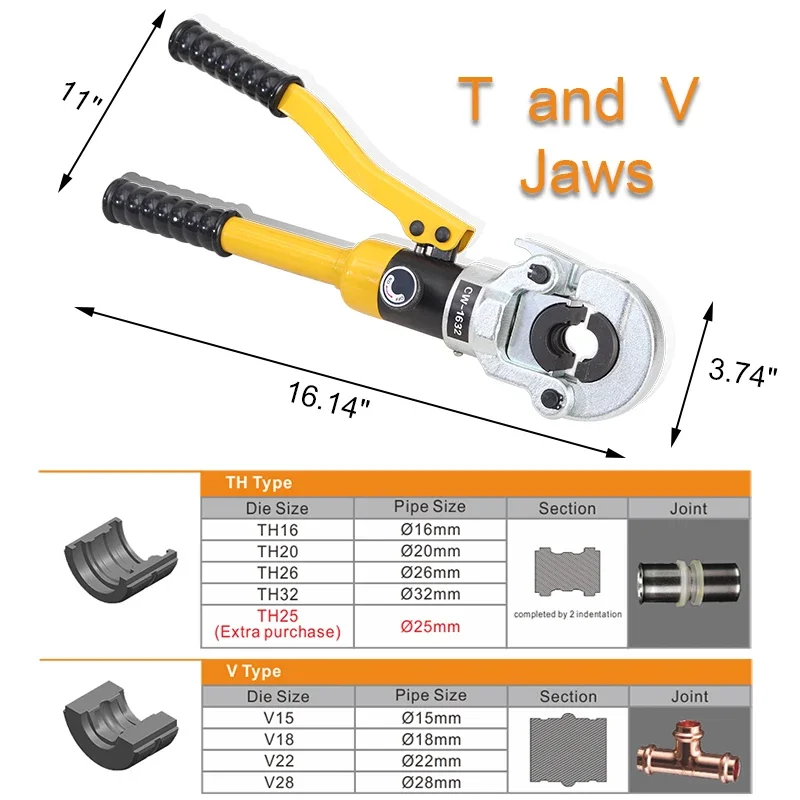 Hydraulic Pex Pipe Crimping Tools CW-1632 Pressing Plumbing Tools for Pex Pipe with TH / V jaws GC-1632 4