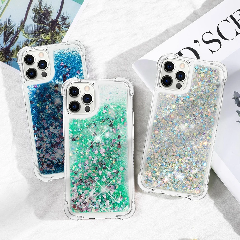 Sparkling Clear Liquid Quicksand Phone Cover with Dynamic Glitter Design