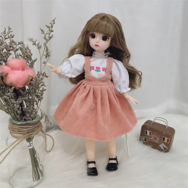 30cm Bjd Doll 12 Moveable Joints 1/6 Girl's Dress 3D Brown Eyes Toy with Clothes Shoes Kids Toys for Girl Children Gift - 5, doll and clothes