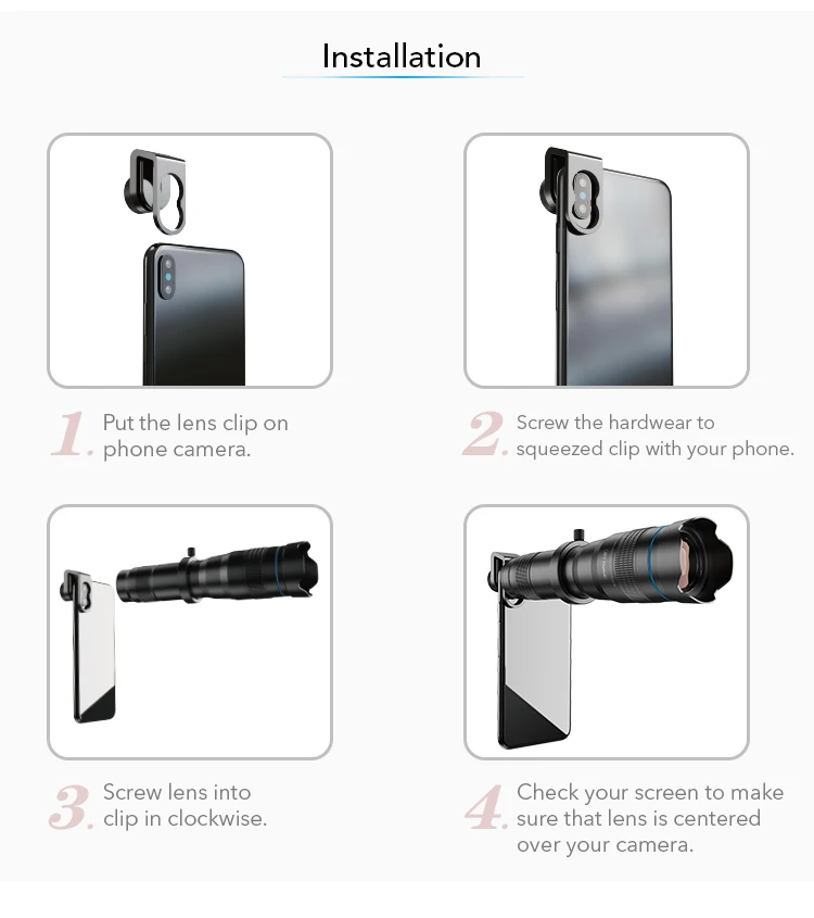 APEXEL Optional HD 36X metal telescope telephoto lens monocular mobile lens+ selfie tripod for Samsung Huawei all Smartphones