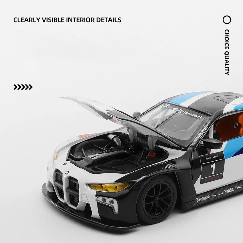 1:24 BMW M4 GT3  Alloy Die Cast Toy Car Model Sound and Light Pull Back Children's Toy Collectibles Birthday gift 3