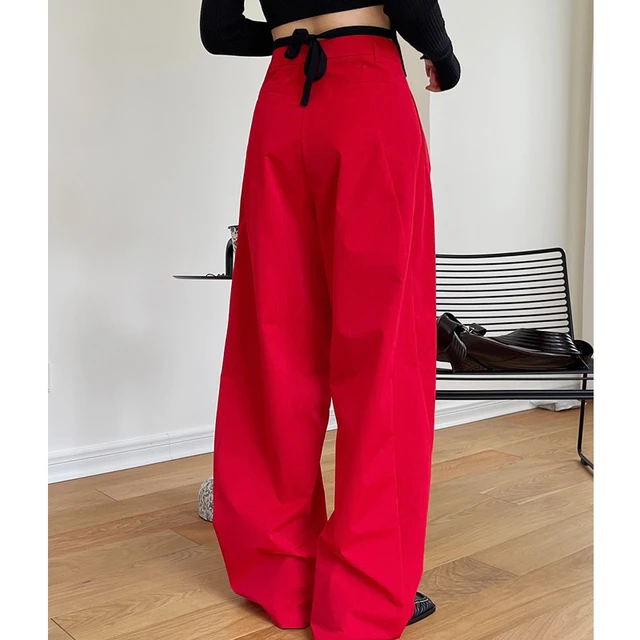 Pantalones de oficina de tela lisa para mujer, ropa de trabajo de pierna  recta con botones - AliExpress